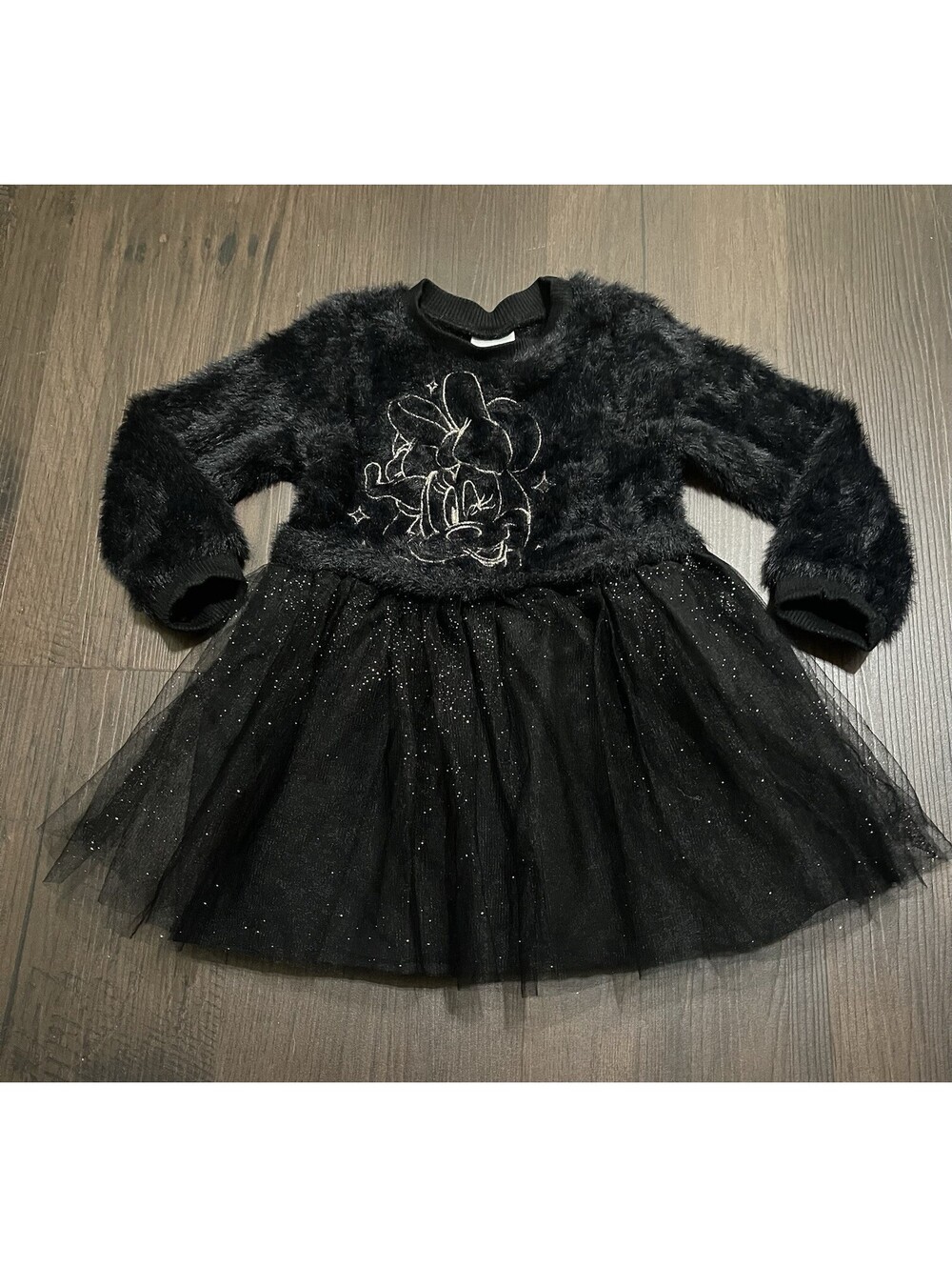 Disney Minnie Mouse Girls 3T Black Faux Fur Sparkle Tulle Dress